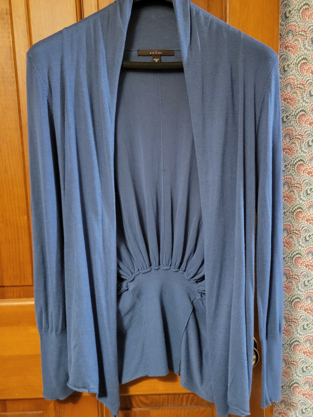 NWT Fever Chambray Blue Open Front Cardigan Ruched Starburst Back M